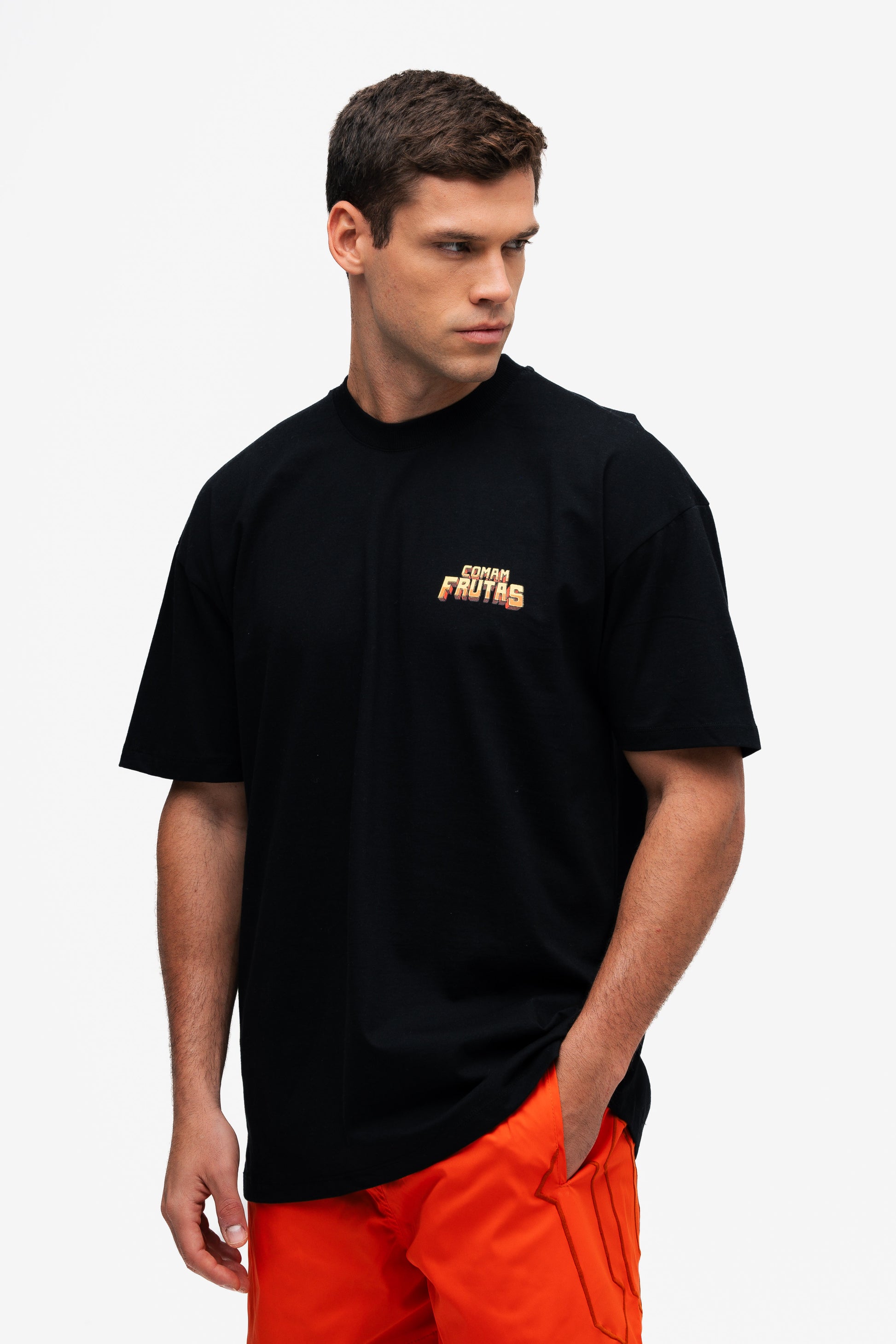 Camiseta Oversized Comam Frutas Quem faz Dieta é Atleta Preto