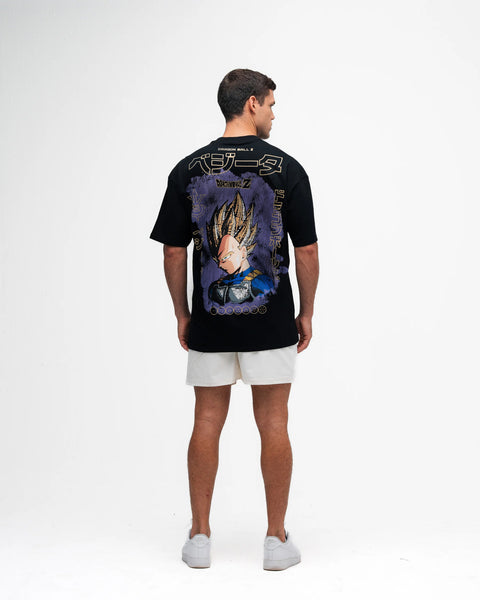 Camiseta Oversized Dragon Ball Z Vegeta Super Sayajin  Preto