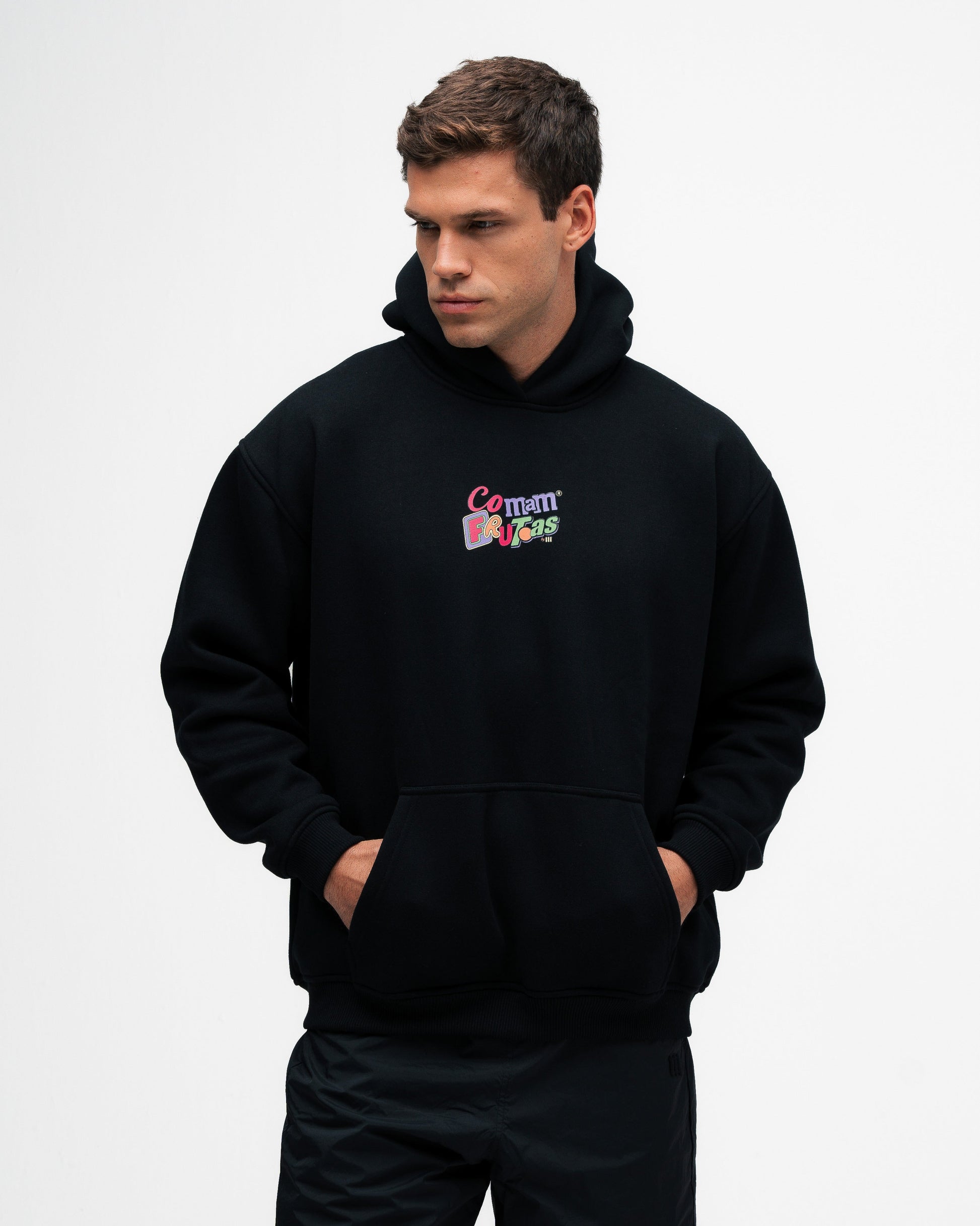 Blusa de Moletom Oversized Capuz Mith Comam Frutas MM'S Preto