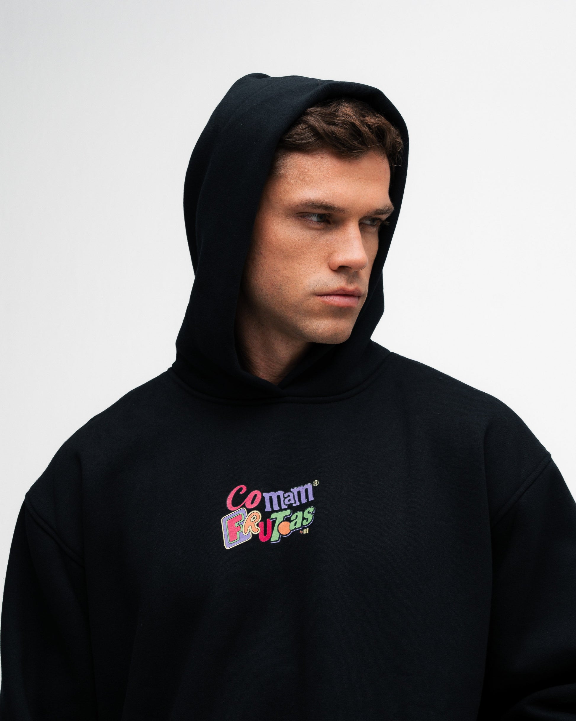 Blusa de Moletom Oversized Capuz Mith Comam Frutas MM'S Preto