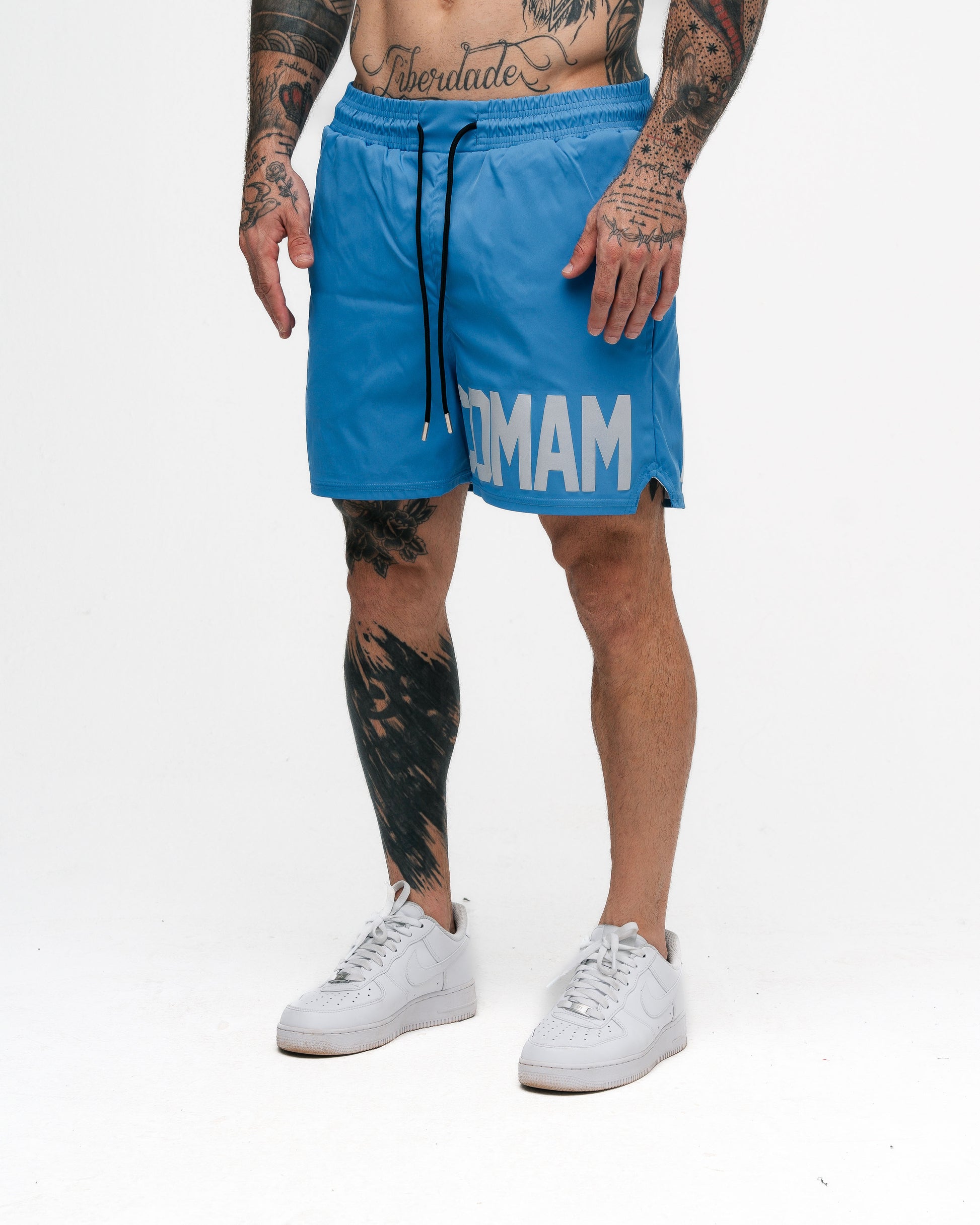 Shorts Curto Tactel Comam Frutas Write Azul