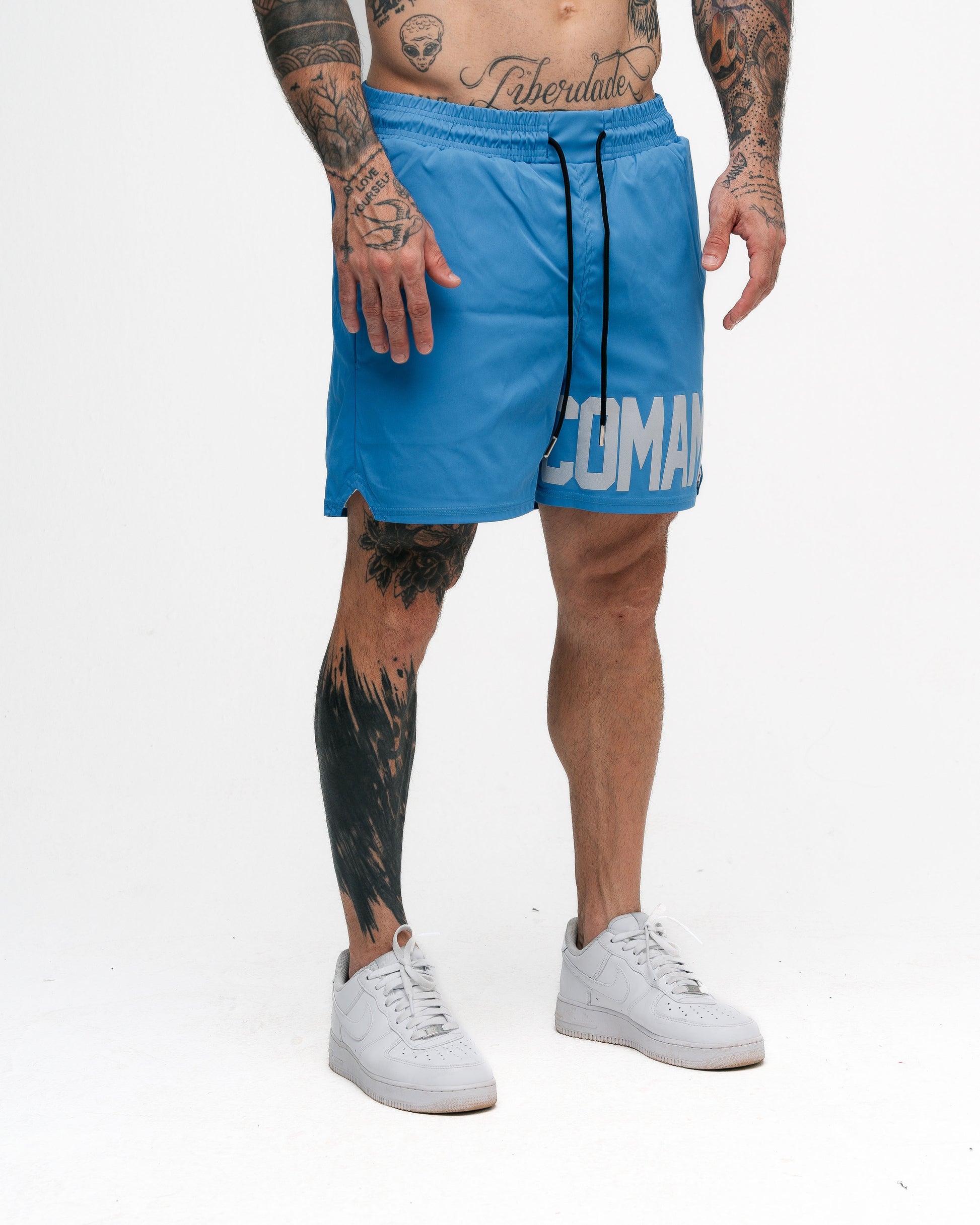 Shorts Curto Tactel Comam Frutas Write Azul
