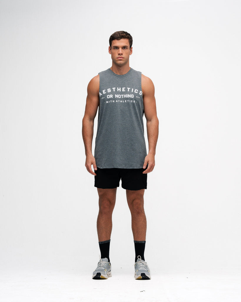 Regata Cut Off Mith Nation Aesthetics or Nothing Cinza Mescla