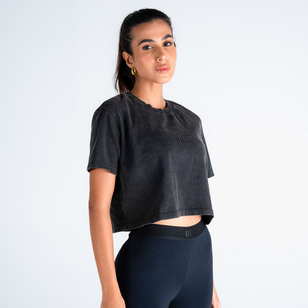 Cropped Feminino Estonado Mith Nation Iridescent Preto