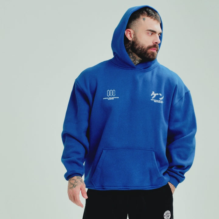 Blusa De Moletom Oversized Capuz Street Fighter Ken Azul